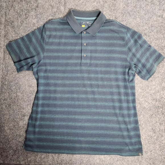 Eddie Bauer Travex‎ Polo Shirt Men XL Blue Striped Short Sleeve Golf Pullover - Picture 1 of 7